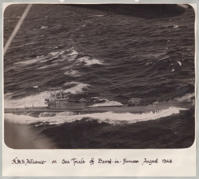 HMS Alliance out at sea. 