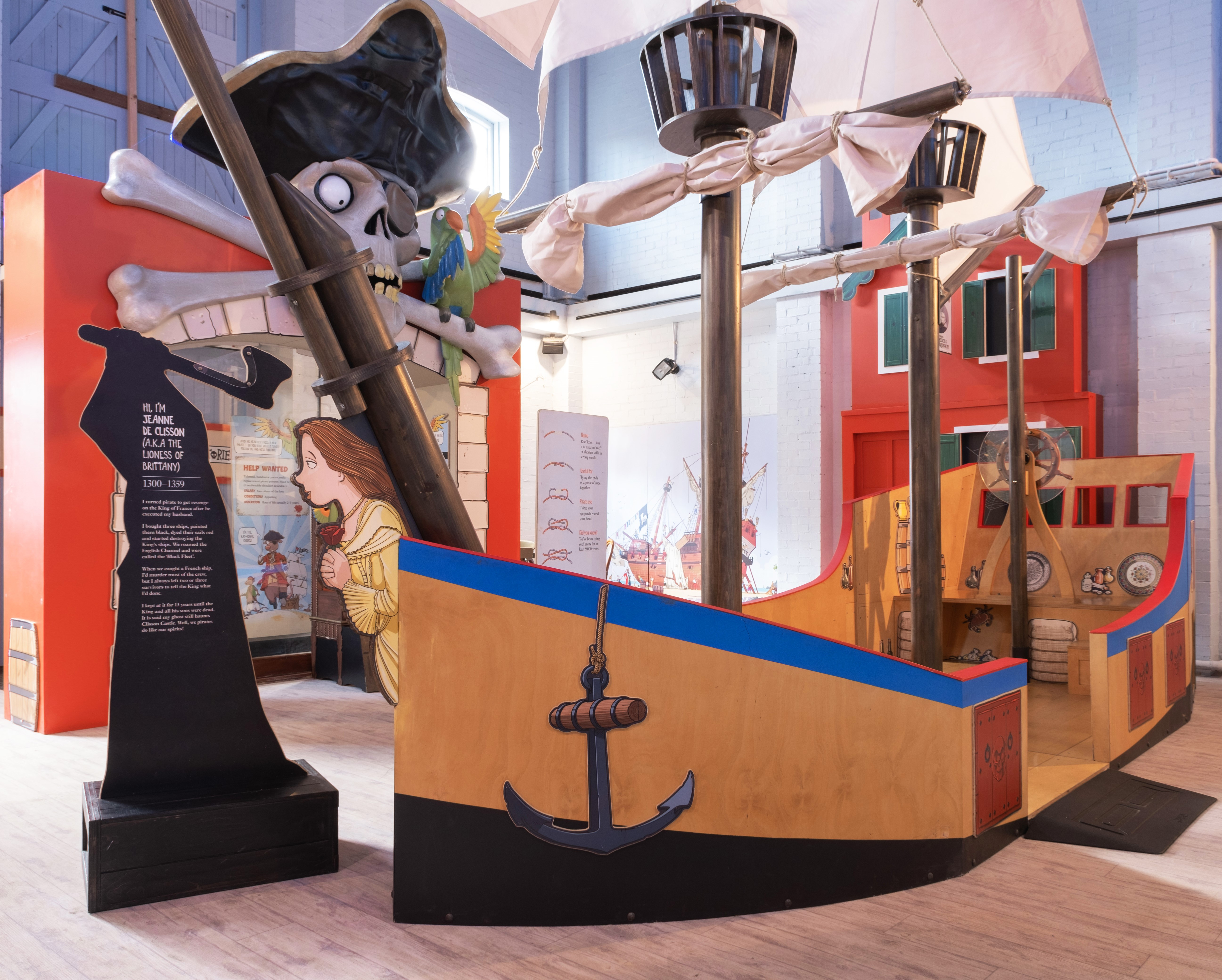 A play-sized pirate ship in the Horrible History exhibition.