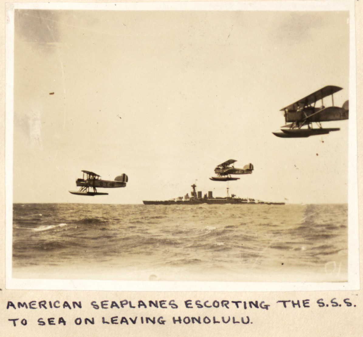 American seaplanes escorting the Special Service Squadron out of Honolulu. 