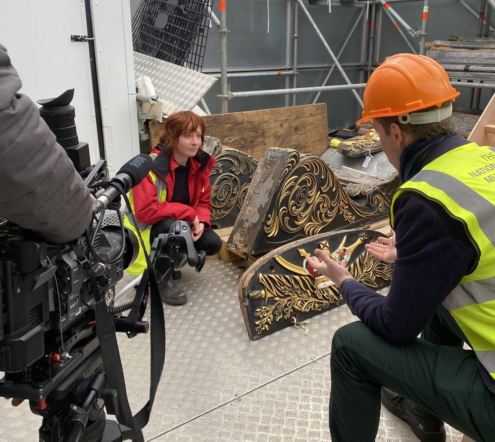 Alannah Hay being filmed for an interview about Deathwatch Beetles. 