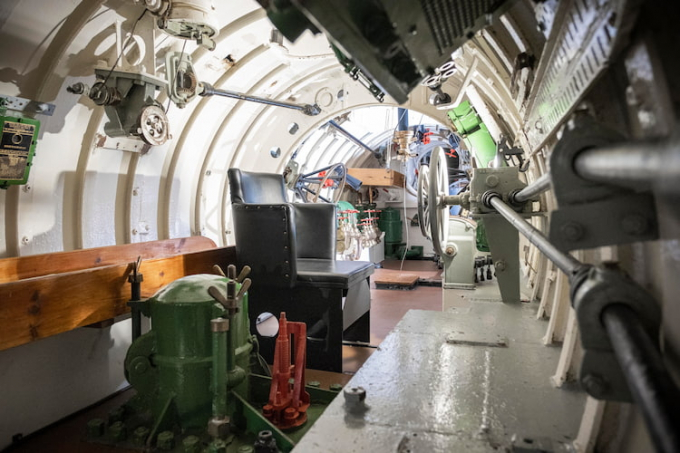 The cramped inside of x24 on display at the Royal Navy Submarine Museum. 