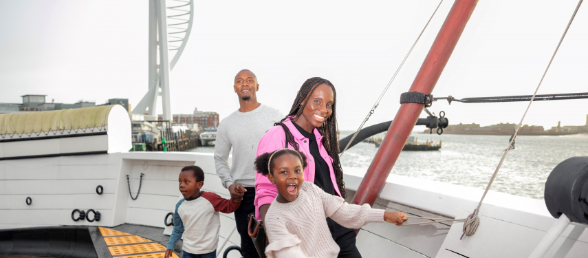 Family on top deck of HMS Warrior.