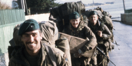 A group of Royal Marines landing on the Falklands. 