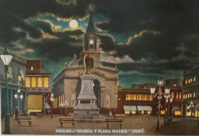 A plaza in Peru at night.