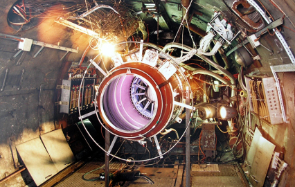 An aircraft engine on display at the Fleet Air Arm Museum.