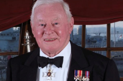 Vice Admiral Sir Donald Gosling wearing his medals.