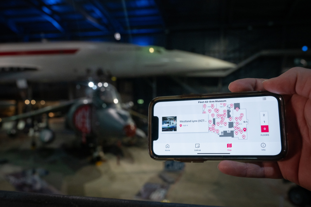 Phone showing detail of aircraft location in museum