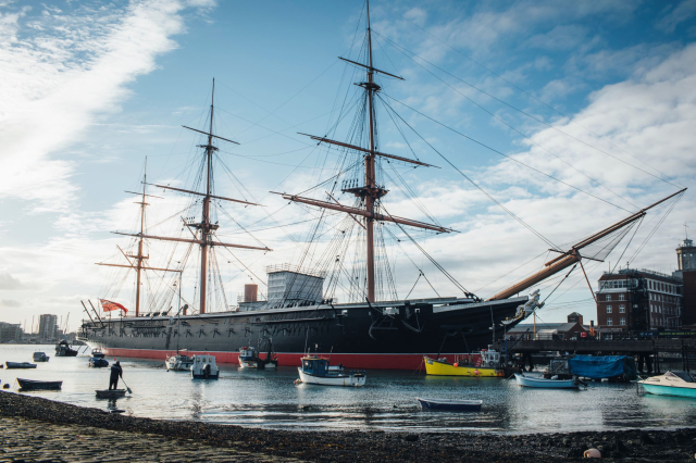 Exterior shot of HMS Warrior