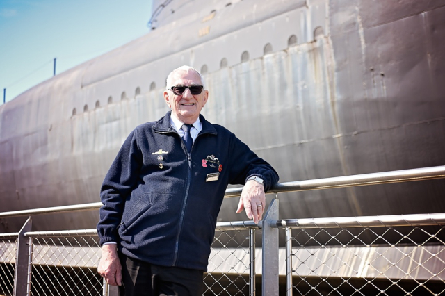 Volunteer tour guide on HMS Alliance 