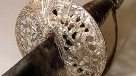 A decorated sword hilt in our collection. 