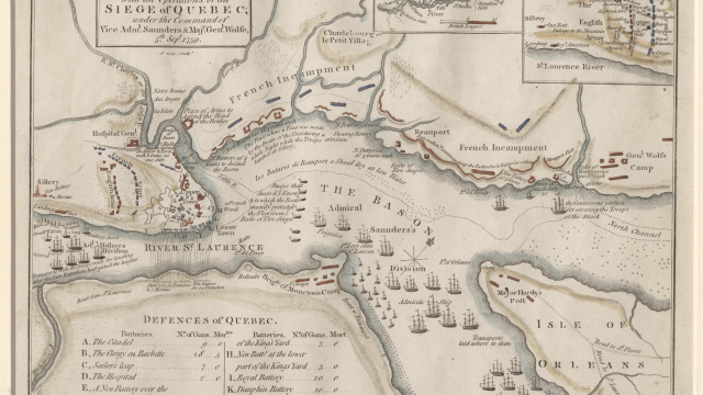 A map showing the ship maneuvers of the Siege of Quebec. 