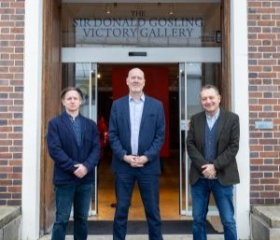 Matthew Sheldon and representatives of the University of Portsmouth stand outside the Victory Gallery