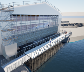 A 3D visualisation of the scaffolded stern of HMS Victory.