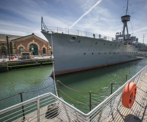 HMS Caroline at her berth in Belfast.