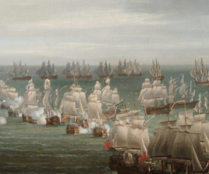 Historic Painting of ships in the sea