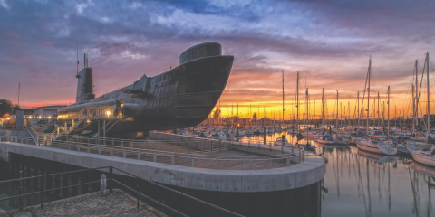 HMS Alliance at sunset in Gosport Marina. 