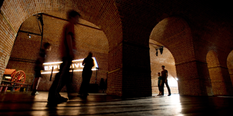 The brick vaulted storage space of Explosion Museum of Naval Firepower. 