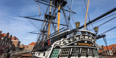 HMS Trincomalee at dock in the centre of the Georgian Quayside.