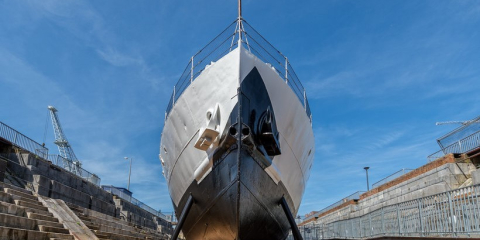 Bow of HMS M.33 at Portsmouth Historic Dockyard.