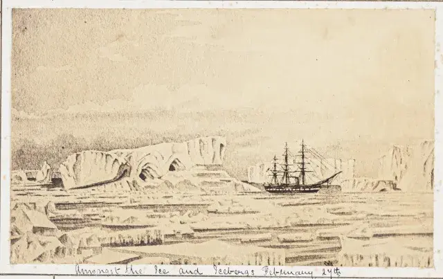 The original HMS Challenger navigating ice flows in the Antarctic.  